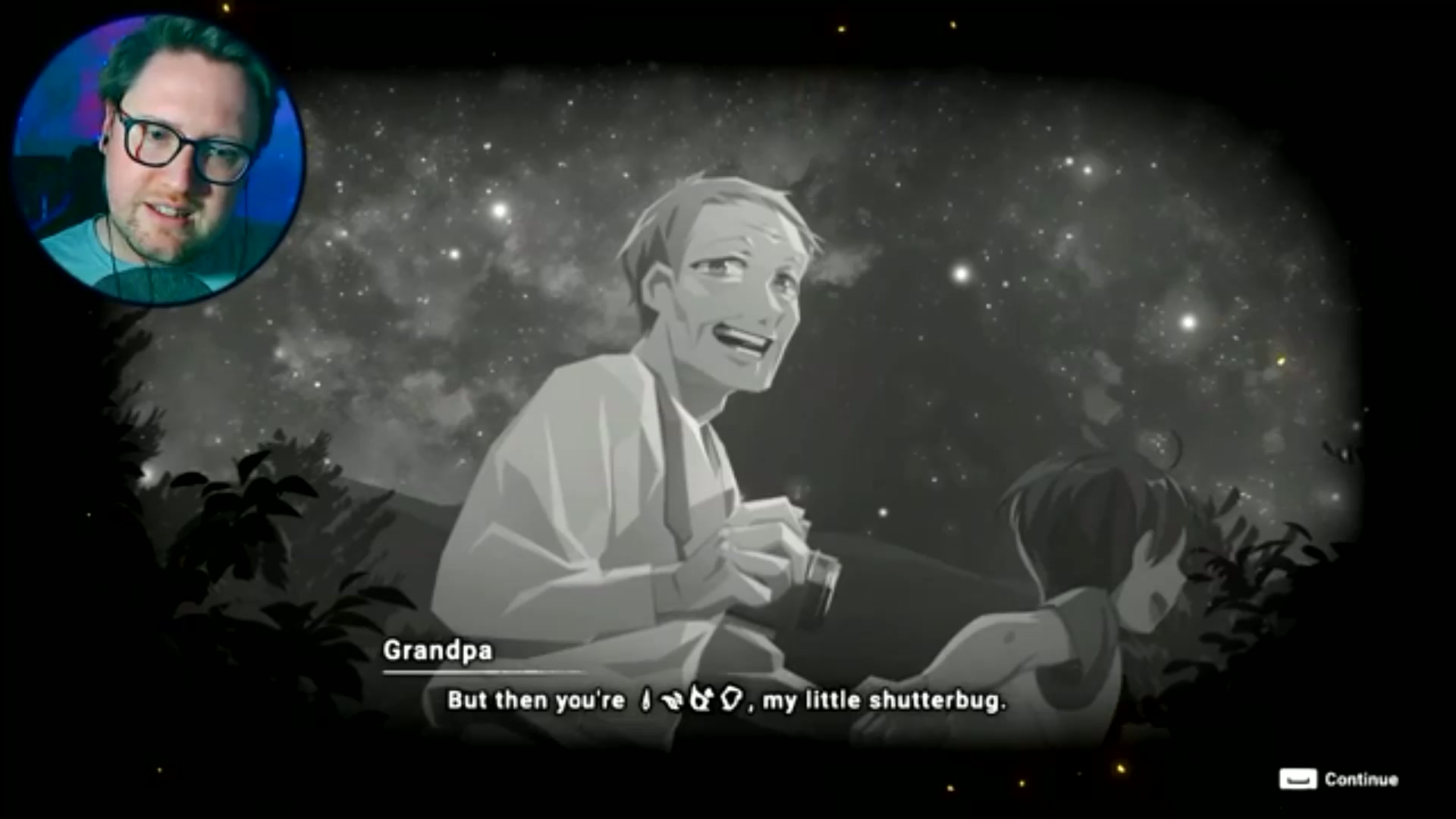 Cinematic frame from OPUS: Prism Peak showing a character beneath a starry sky